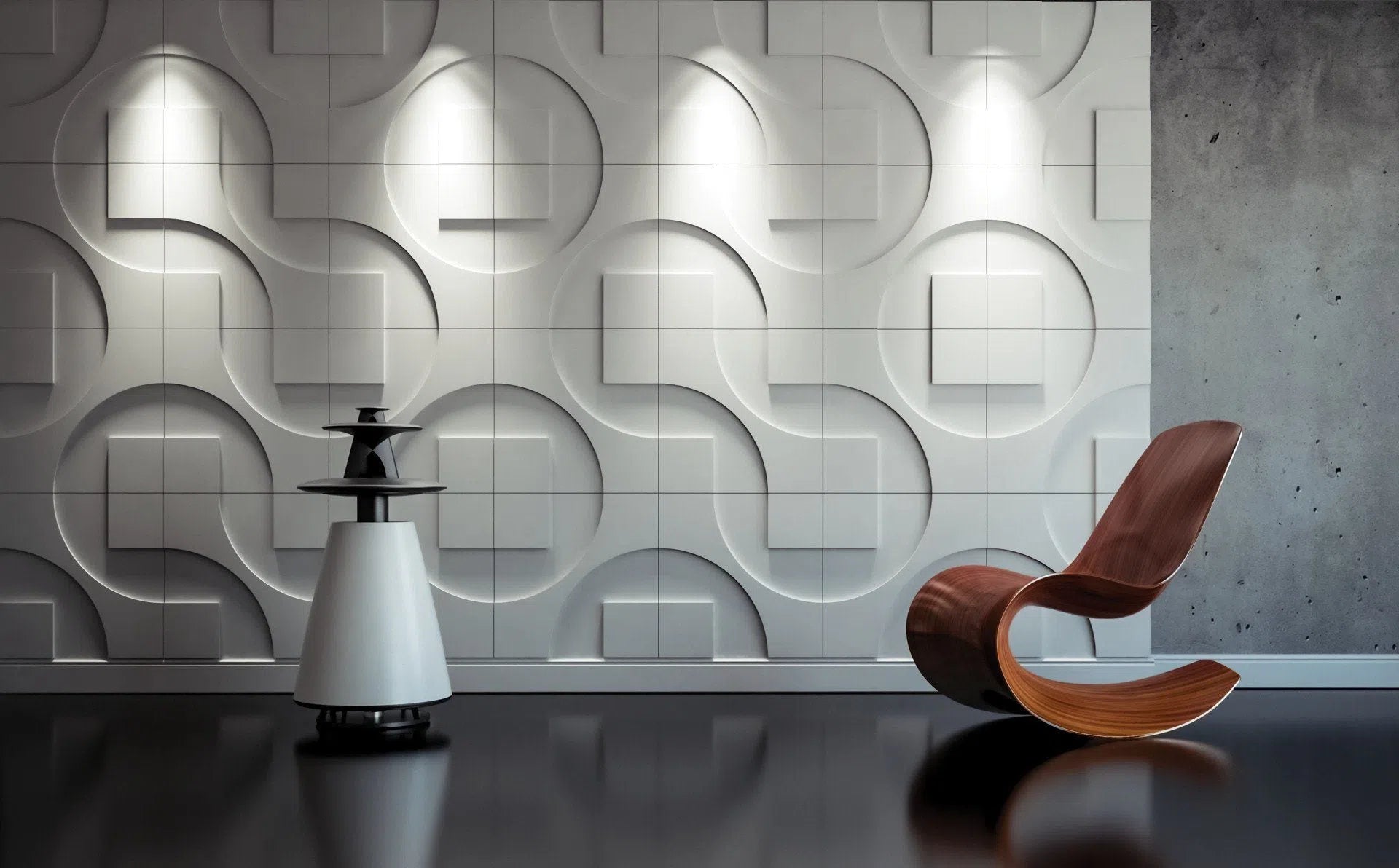3D Gypsum Wall Panels - ROUND & SQUARE - Gypsum Panels in modern living room  | DecorMania UK